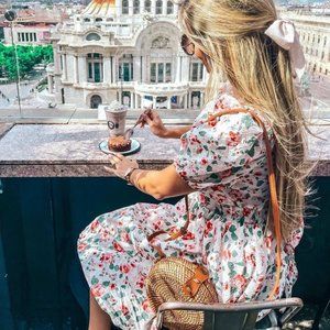 RED ROSE BLOSSOM WATERCOLOR TIE BACK DRESS